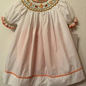 Petit Ami White Orange Harvest Smocked Bishop Dress Bloomer Set 9 Months